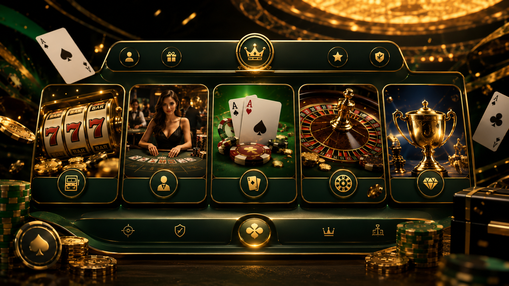 Goa Game terms page with lobby cards and green gold interface