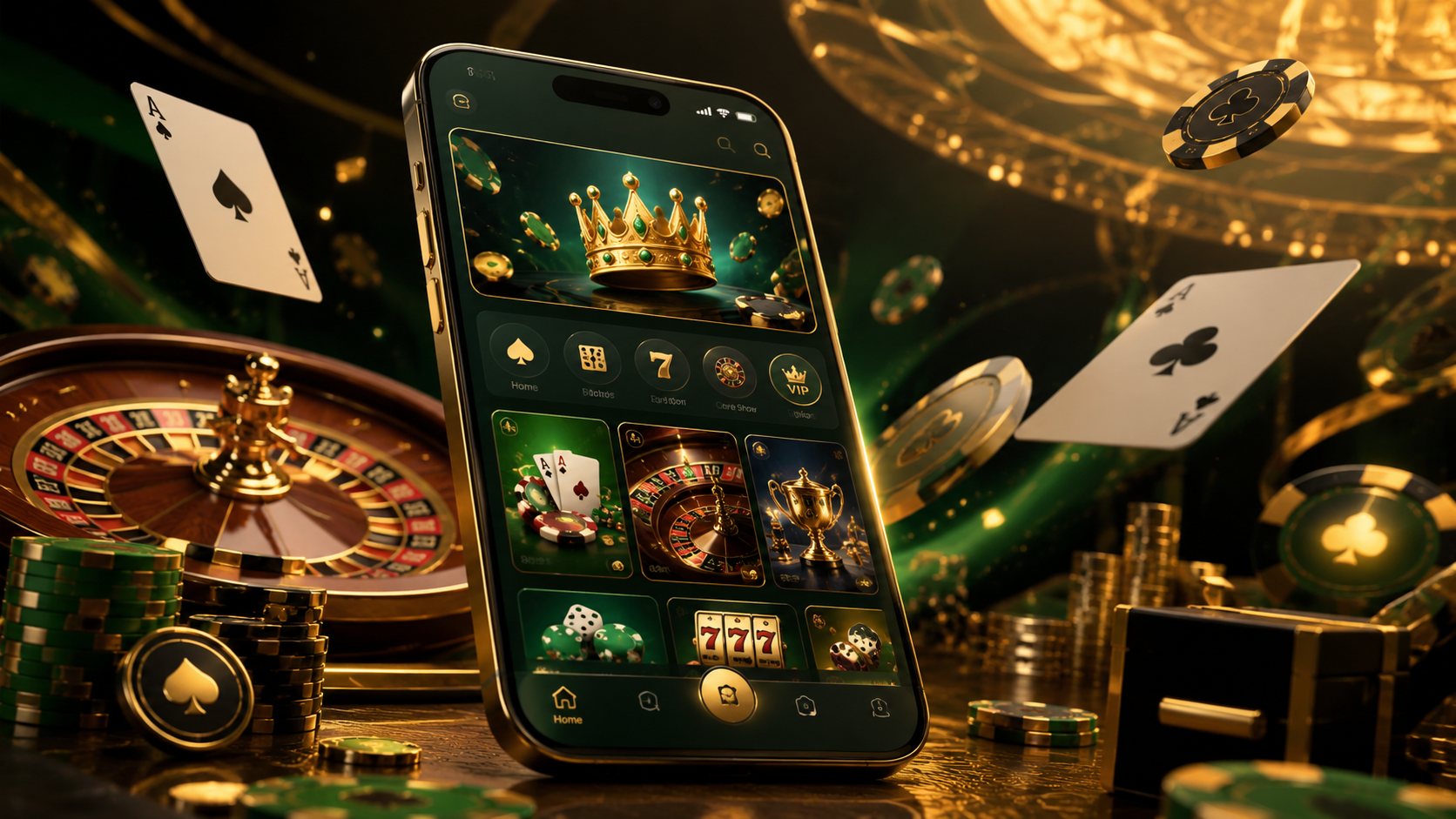 Luxury Goa Game mobile app screen with cards chips and roulette